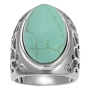  Silvertone Oval shaped Turquoise Ring: Jewelry