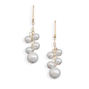    White Pearl Cluster Drop Lever Back Earrings 14K Gold Fill Jewelry