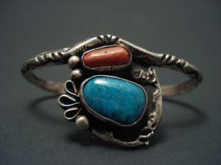 RARE Vintage Navajo Number 8 Turquoise Coral Bracelet  