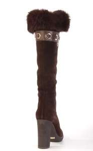 NEW GUCCI LADIES GORGEOUS FUR LINED BROWN SUEDE KNEE HOGH BOOTS 38.5 