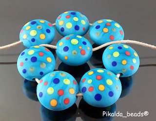   =handmade lampwork 8 glass beads colorful=TURQUOISE DOT=SRA  