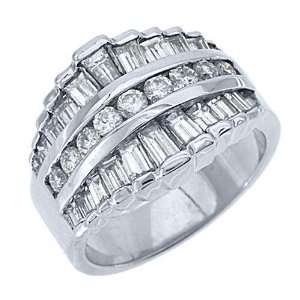   Gold 2 Carat Round & Baguette Cut Diamond Ring Wedding Band: Jewelry