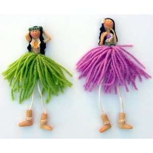    Set 2 Hula Girl Magnets with String Legs New