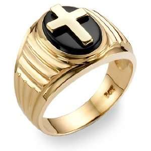  14K Gold Mens Onyx Cross Ring: SZUL: Jewelry