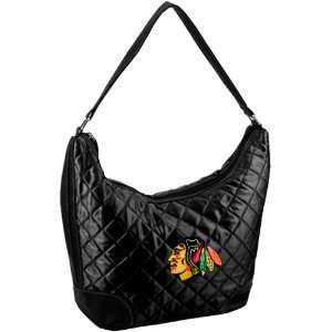 Chicago Blackhawks Ladies Black Quilted Hobo Purse:  Sports 