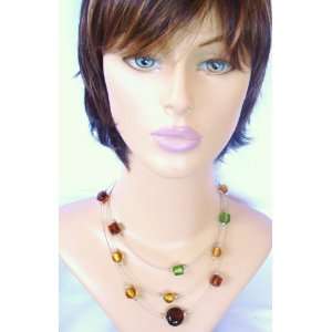  Triple Strands Glass Beaded Necklace Multi Color: Home 