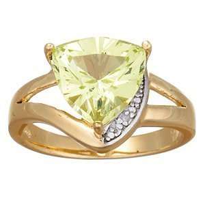  Trillion cut Faux Peridot & Genuine Diamond Ring: Jewelry