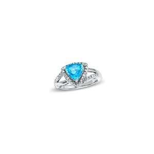  ZALES Trillion Cut Blue Topaz and Lab Created White Sapphire Ring 
