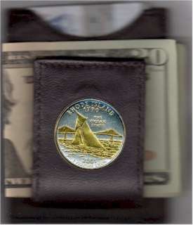   Rhode Island Statehood Quarter in a Folding Leather Money Clip  