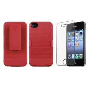 Red Swivel Holster with Stand for Apple® iPhone® 4 / 4S, Bonus Clear 
