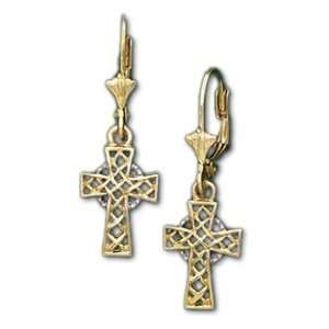  0.925 Sterling Silver and Gold Irish Celtic Cross Earrings 