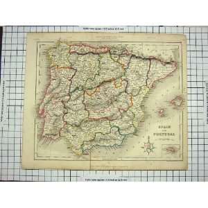   ANTIQUE MAP c1790 c1900 SPAIN PORTUGAL GIBRALTAR