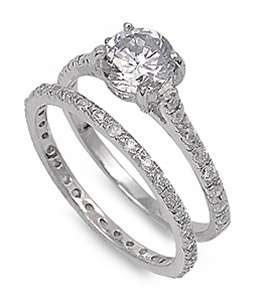 Engagement & Eternity Ring Set, Clear CZ Sterling Silver, Sizes 4 10 