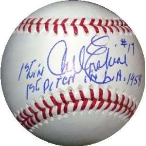 Carl Erskine autographed Baseball inscribed 1st Win Pitch LA 1958