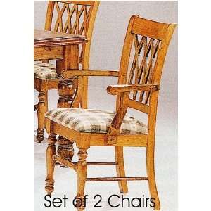  2 Pine Finish Fence Back Wood Dining Arm Chairs: Furniture 
