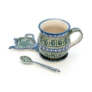  Polish Pottery Indigo Mug & Saucer Gift Set: Kitchen 