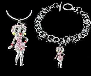 Betty Boop set Crystal Jewelry Necklace Bracelet FT194  