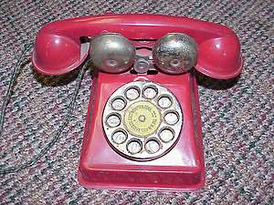   Toy Phone Red 1950s N.N Hill Brass Co East Hampton CT Telephone USA