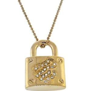 Rocawear Gold Tone Clear Austrian Crystal Rw Lock Necklace 
