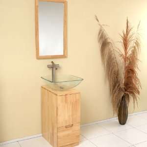   Natural Wood Modern Bathroom Vanity w/ Mirror