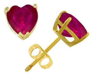 Natural Red Ruby Heart Shaped Gemstone Studs 14K Solid Yellow Gold 