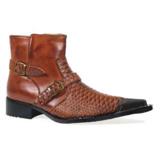   Buckle Snake Skin Full Zip Western Cowboy Boots Tan Brown New  