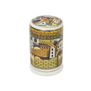  7cm White Ceramic Toothpick Dispenser with Jerusalem and 