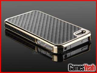 Golden Carbon Fiber Chrome Hard Case Cover F AT&T Verizon Sprint 