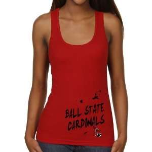 : Ball State Cardinals Ladies Paint Strokes Juniors Ribbed Tank Top 