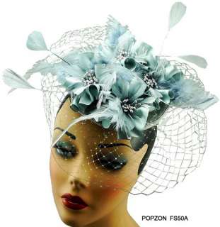 So Beaitiful 4 Flowers Feather Cocktail Hat Fascinator  