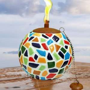   Mexican Pottery Tabletop Tiki Torch   Mosaic Design 