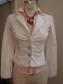 Luella Bartley Puff Sleeve White Blazer w Cherry Lining  