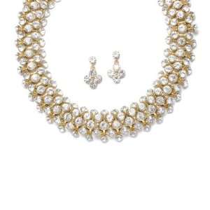  Mariell ~ Crystal Bezels Domed Gold Necklace Set Jewelry