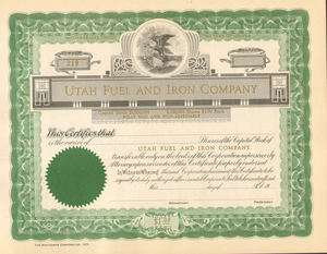 UTAH FUEL AND IRON COMPANY  Nevada stock certificate  