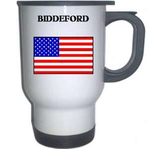  US Flag   Biddeford, Maine (ME) White Stainless Steel Mug 