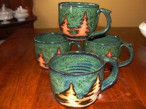 Lodge Hand Thrown Clay Pine Tree Silouette Cups  