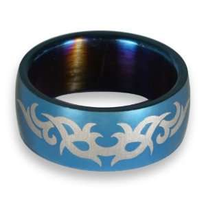  Cobalt Blue Thorny Tribal Steel Mens Ring size 8: Jewelry