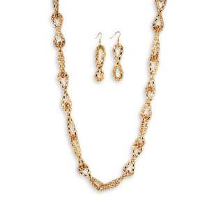  Gold Tone Big Link Fashion Necklace Wire Earrings Set 