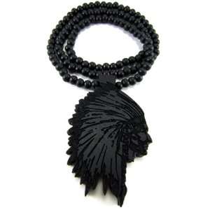  Large Wooden Chief Black Good Quality Wood Pendant & Chain 