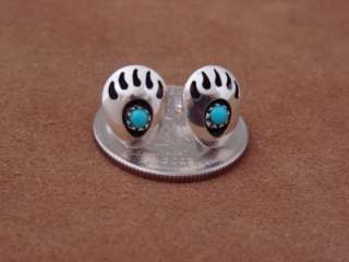 Navajo Indian Turquoise Bear Paw Earrings! Sterling Silver! Native 