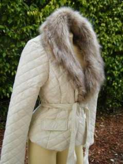 BEBE JACKET coat BELTED QUILT FUR COLLAR JKT 189250 XS S M L  
