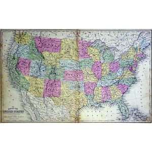   1869 Hand Painted Antique Map of the United States