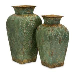    IMAX Unique Blue And Gold Leaf Textured Metal Vases