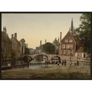   Reprint of Convent bridge and the spire of Notre Dame, Bruges, Belgium