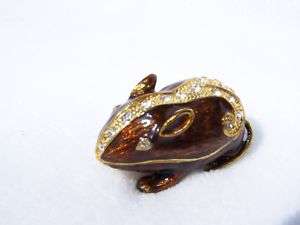 BEJEWELED ENTRINKET BOX   BROWN LUCKY MOUSE  