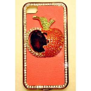  RED APPLE with BITE 3D Leather Bling Case for iPhone 4 