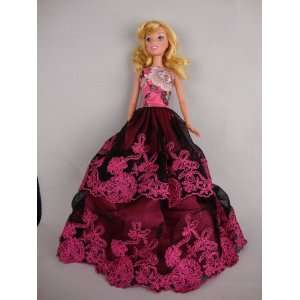  Black and Pink Gown with Pink Boa Strapless Made to Fit 