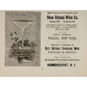  1891 Ad New Urbana Wine Gold Seal Champagne Sparkling 