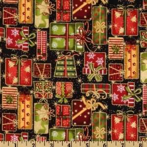   Christmas Eve Presents Black/Red Fabric By The Yard: Arts, Crafts