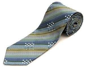 New BEREND DEWITT Italy Blue & Green Stripes w/ Dots Silk Neck Tie NWT 